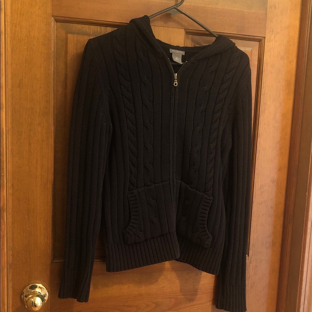 Ann Taylor Navy Blue Cable-Knit Zip Sweater